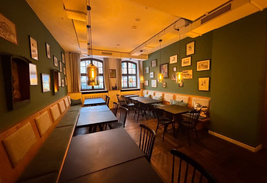 A long table in the dining room